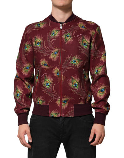 Dolce & Gabbana Kastanienbraune Bomberjacke mit Pfauenfedern