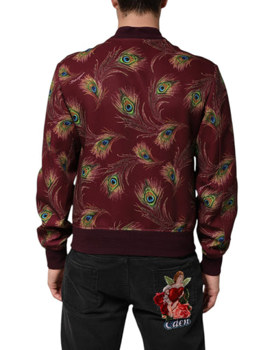 Dolce & Gabbana Kastanienbraune Bomberjacke mit Pfauenfedern