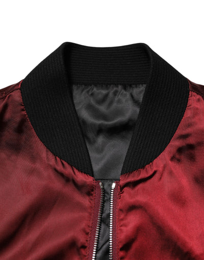 Dolce & Gabbana Maroon Nylon DG Crown Stickerei Jacke