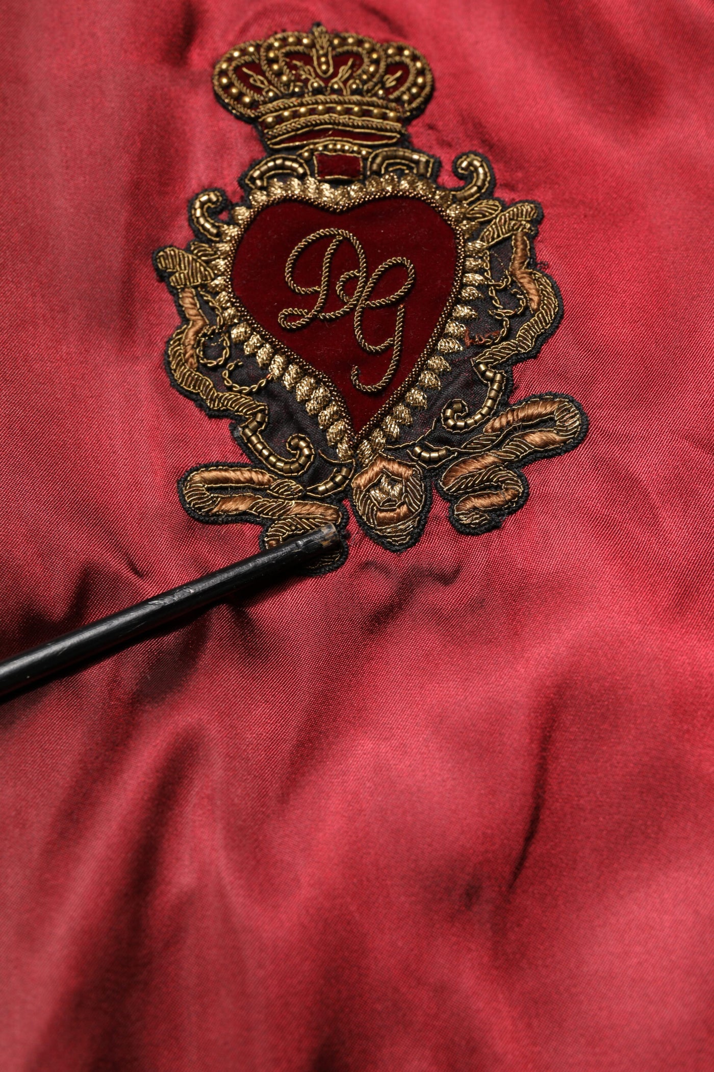 Dolce & Gabbana Maroon Nylon DG Crown Stickerei Jacke