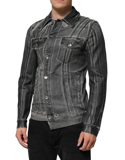 Dolce & Gabbana Graue gewaschene Baumwoll-Stretch-Denim-Jacke