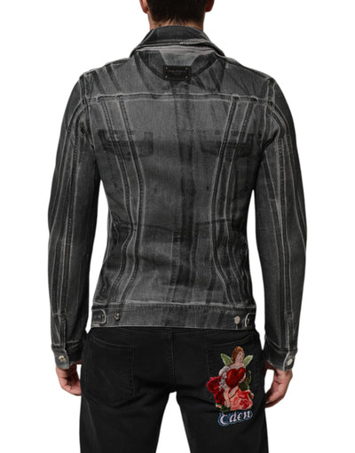 Dolce & Gabbana Graue gewaschene Baumwoll-Stretch-Denim-Jacke