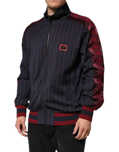 Dolce & Gabbana Blau-rot gestreifte Logo-Plakette Full Zip Jacke