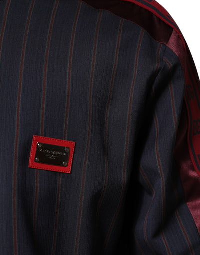 Dolce & Gabbana Blau-rot gestreifte Logo-Plakette Full Zip Jacke