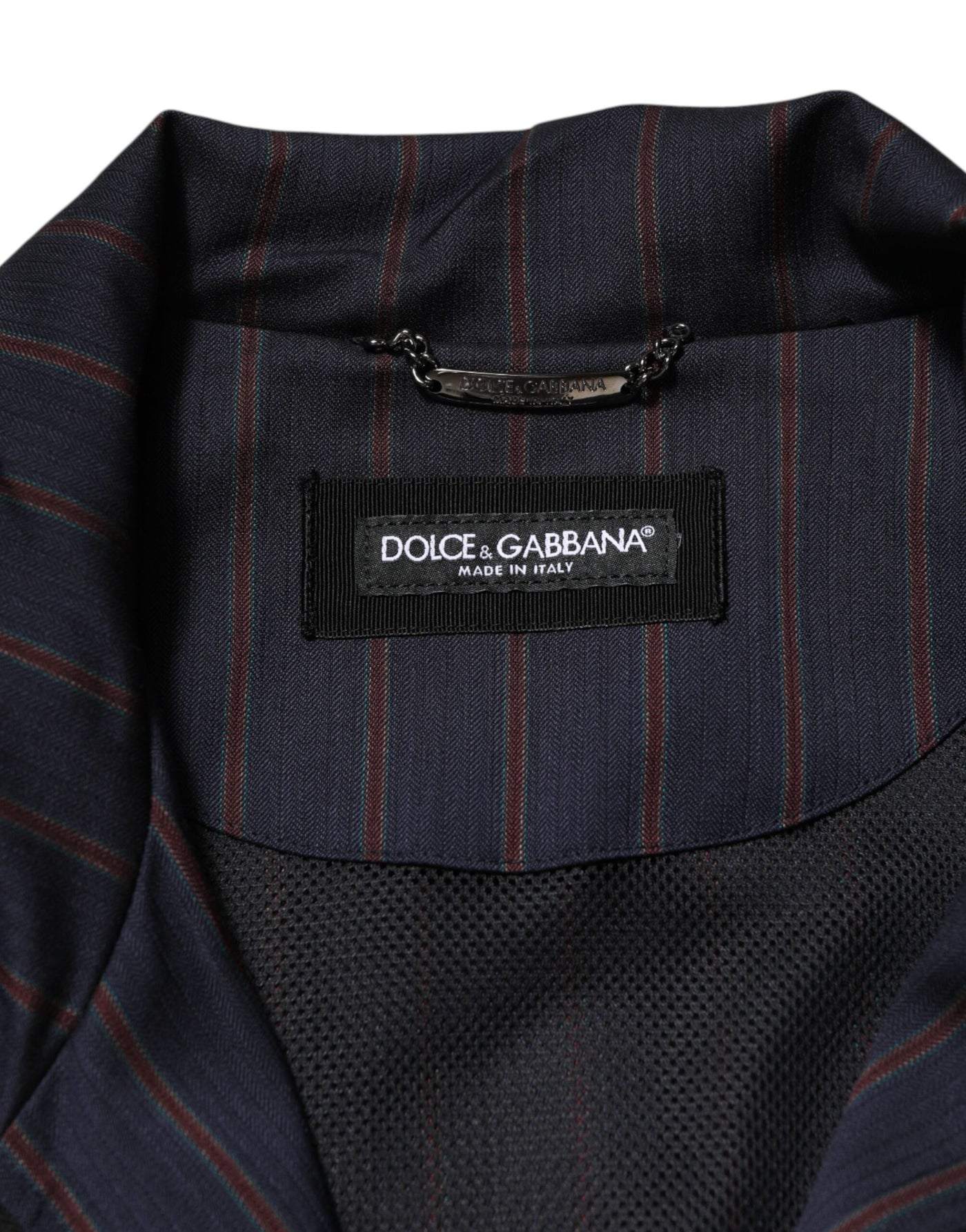 Dolce & Gabbana Blau-rot gestreifte Logo-Plakette Full Zip Jacke
