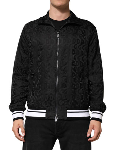 Dolce & Gabbana Schwarzer Jacquard-Männer-Bomberpullover mit Reißverschluss