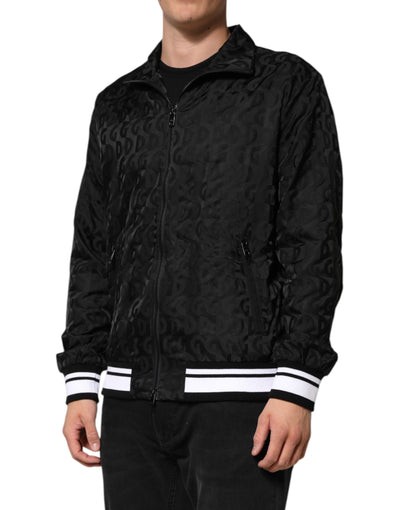 Dolce & Gabbana Schwarzer Jacquard-Männer-Bomberpullover mit Reißverschluss