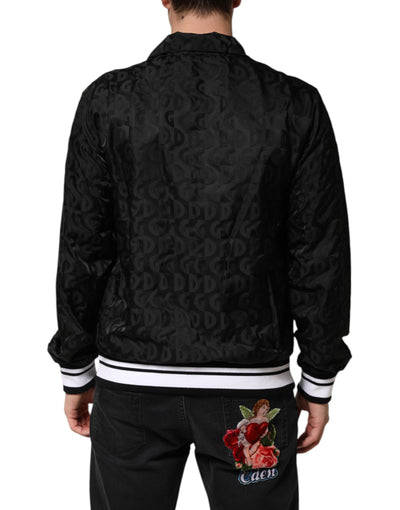 Dolce & Gabbana Schwarzer Jacquard-Männer-Bomberpullover mit Reißverschluss