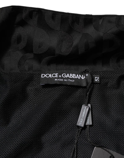 Dolce & Gabbana Schwarzer Jacquard-Männer-Bomberpullover mit Reißverschluss