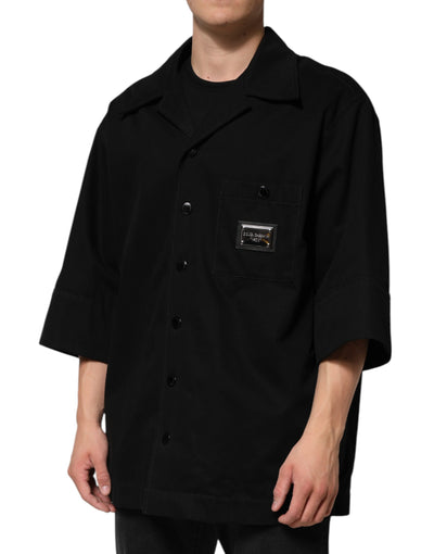 Dolce & Gabbana Schwarzes Kurzarm-Knopf Herren Freizeithemd