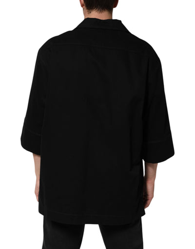 Dolce & Gabbana Schwarzes Kurzarm-Knopf Herren Freizeithemd