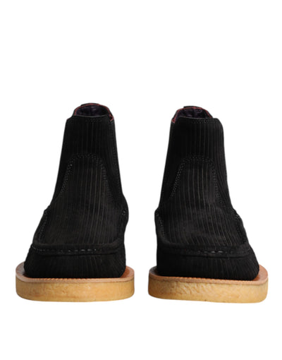 Dolce & Gabbana Schwarz Kalb Wildleder Slip On Stiefeletten Schuhe
