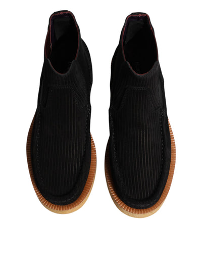 Dolce & Gabbana Schwarz Kalb Wildleder Slip On Stiefeletten Schuhe