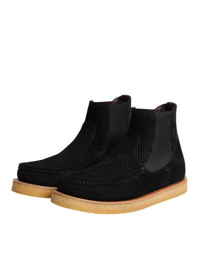 Dolce & Gabbana Schwarz Kalb Wildleder Slip On Stiefeletten Schuhe