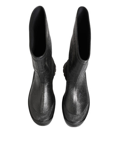 Dolce & Gabbana Metallisch Graue Pull On Regenstiefel Schuhe