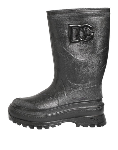 Dolce & Gabbana Metallisch Graue Pull On Regenstiefel Schuhe