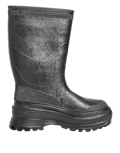 Dolce & Gabbana Metallisch Graue Pull On Regenstiefel Schuhe