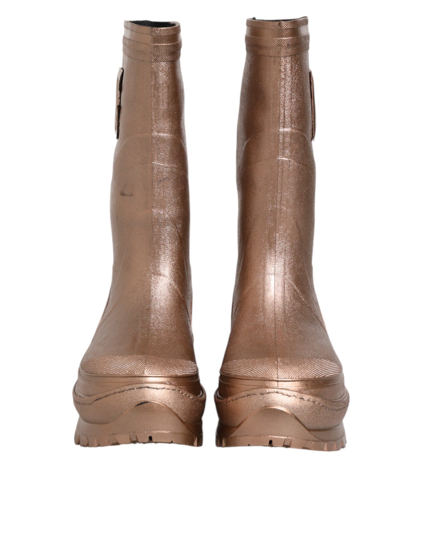 Dolce & Gabbana Metallic Gold Pull On Regen Stiefel Schuhe
