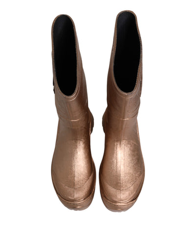 Dolce & Gabbana Metallic Gold Pull On Regen Stiefel Schuhe