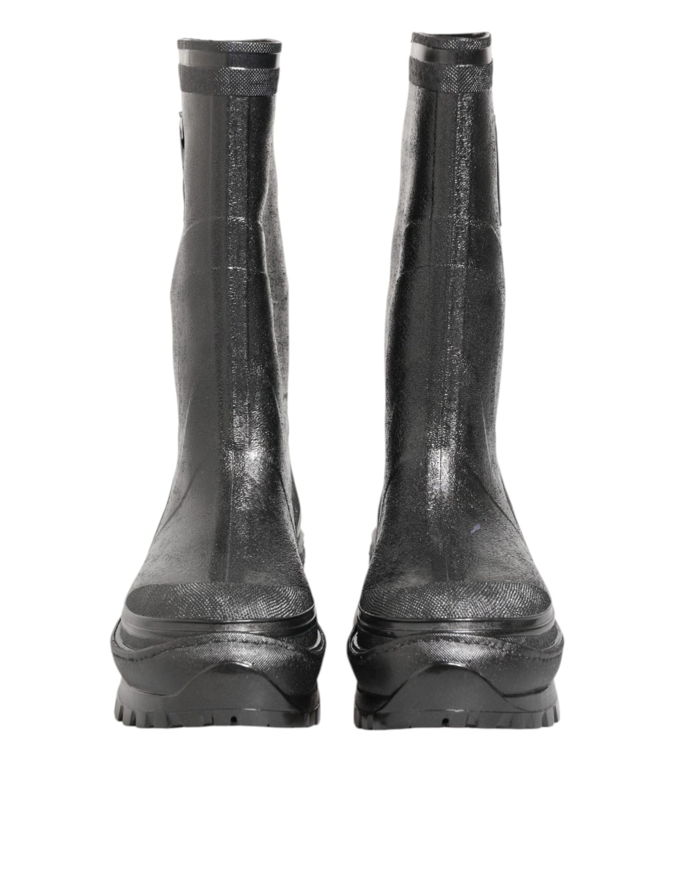 Dolce & Gabbana Metallic Schwarz Pull On Regen Stiefel Schuhe