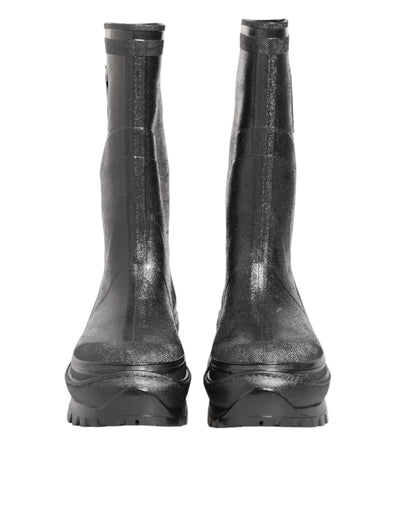 Dolce & Gabbana Metallic Schwarz Pull On Regen Stiefel Schuhe