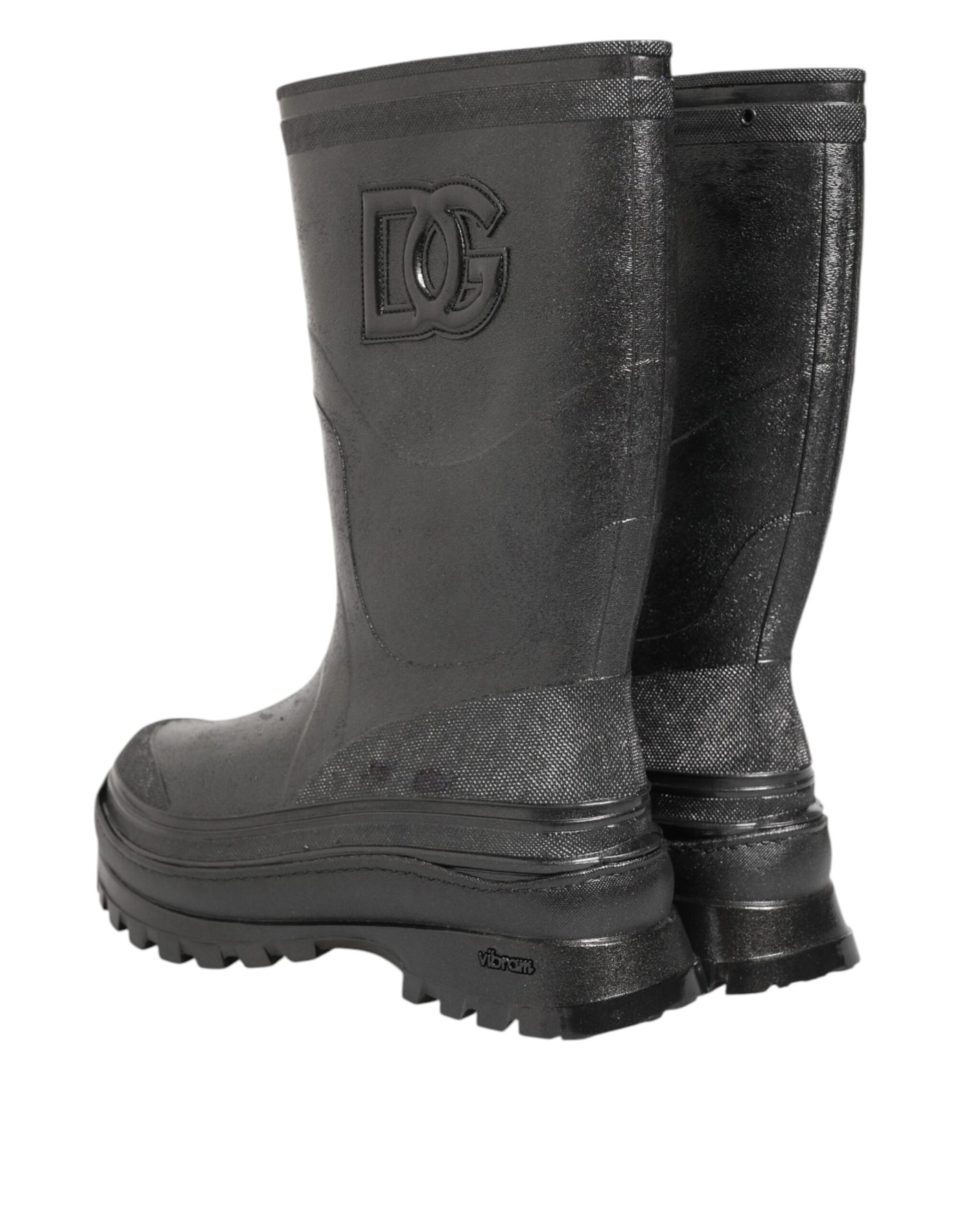 Dolce & Gabbana Metallic Schwarz Pull On Regen Stiefel Schuhe
