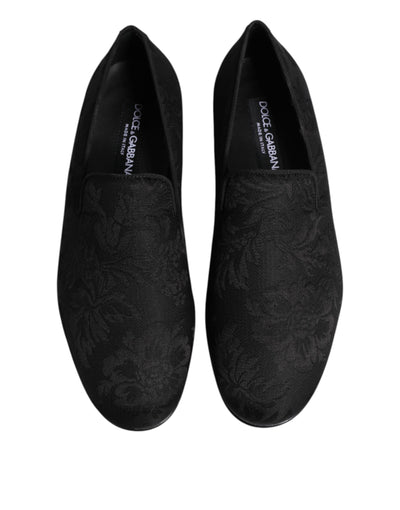 Dolce & Gabbana Schwarz Floral Brokat Loafers Männer Kleid Schuhe