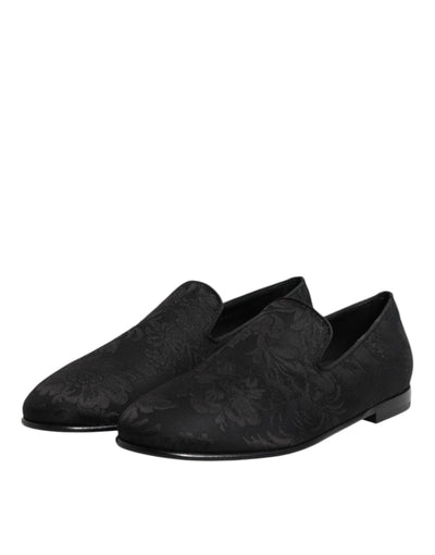 Dolce & Gabbana Schwarz Floral Brokat Loafers Männer Kleid Schuhe