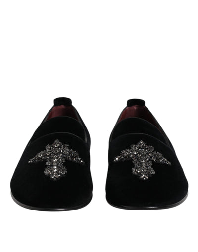 Dolce & Gabbana Schwarz Wildleder Kreuz Slip On Loafers Kleid Schuhe
