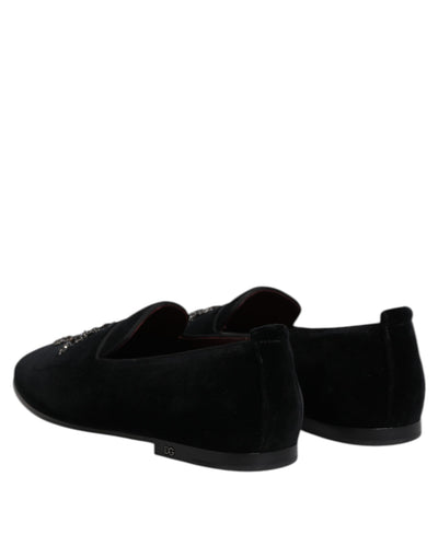 Dolce & Gabbana Schwarz Wildleder Kreuz Slip On Loafers Kleid Schuhe