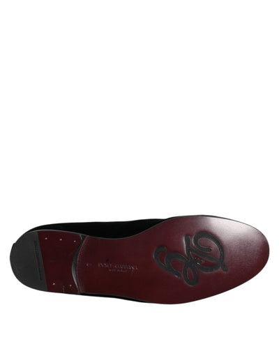 Dolce & Gabbana Schwarz Wildleder Kreuz Slip On Loafers Kleid Schuhe