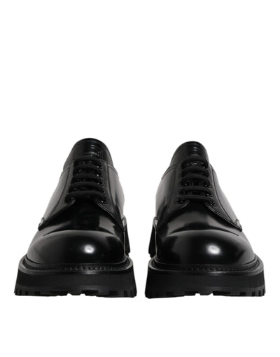 Dolce & Gabbana Schwarze Leder-Schnürschuhe für Trekking-Anzüge