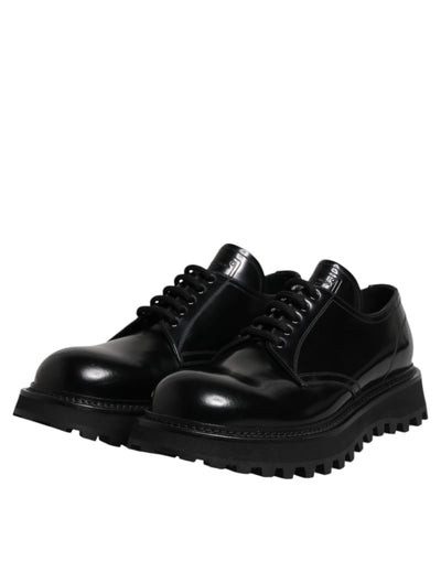 Dolce & Gabbana Schwarze Leder-Schnürschuhe für Trekking-Anzüge