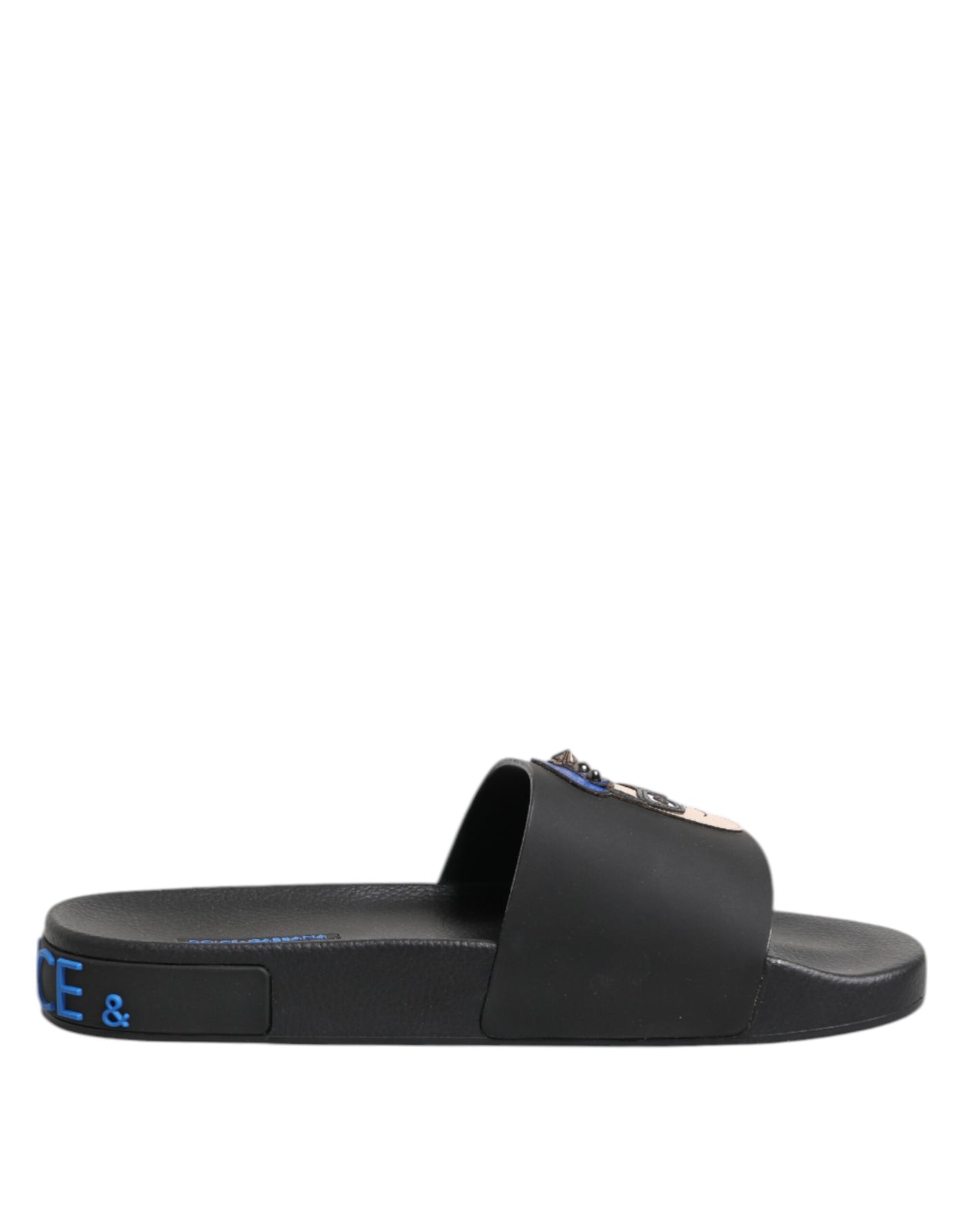 Dolce & Gabbana Schwarze Leder Slides Flats Beachwear Schuhe