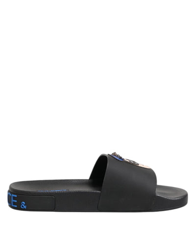 Dolce & Gabbana Schwarze Leder Slides Flats Beachwear Schuhe