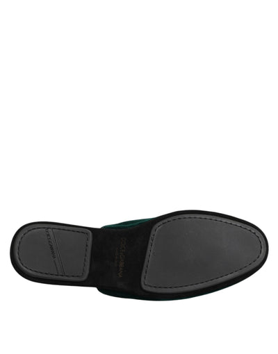 Dolce & Gabbana Grüner Samt Kreuz verschönert Pantoffeln Schuhe