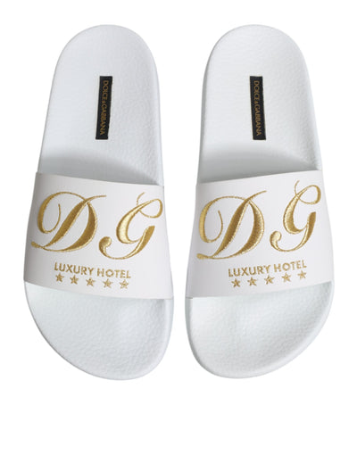Dolce & Gabbana Weiße Leder Pantoletten Sandalen Beachwear Schuhe