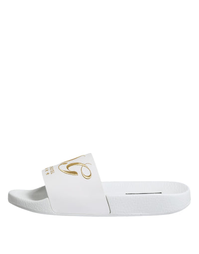 Dolce & Gabbana Weiße Leder Pantoletten Sandalen Beachwear Schuhe