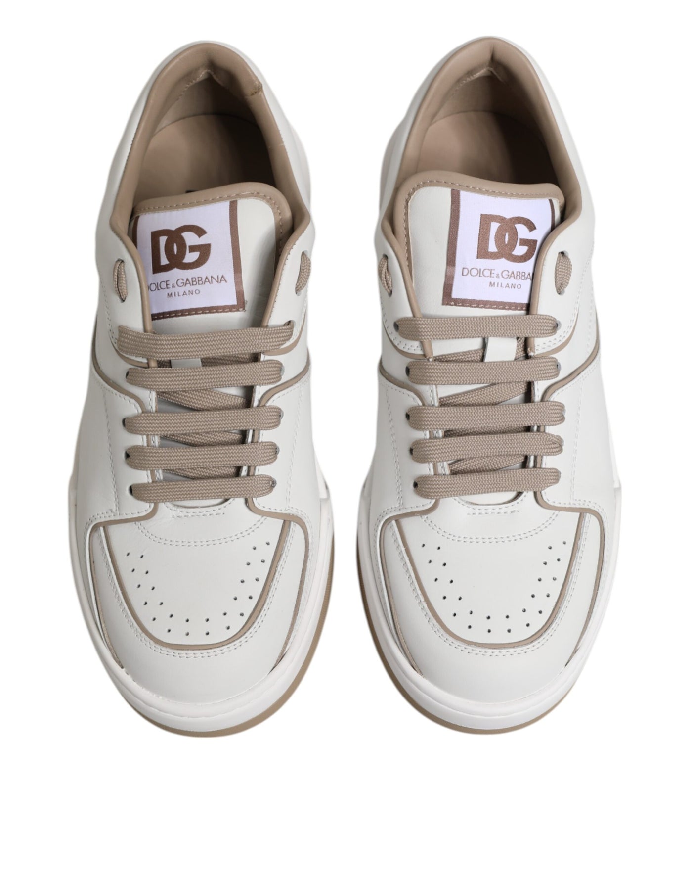 Dolce & Gabbana Weiß Braun Leder Low Top Männer Turnschuhe Schuhe