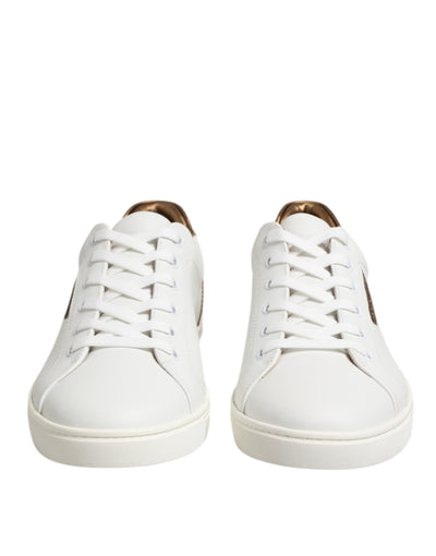 Dolce & Gabbana Weiß Braun Leder Low Top Männer Turnschuhe Schuhe