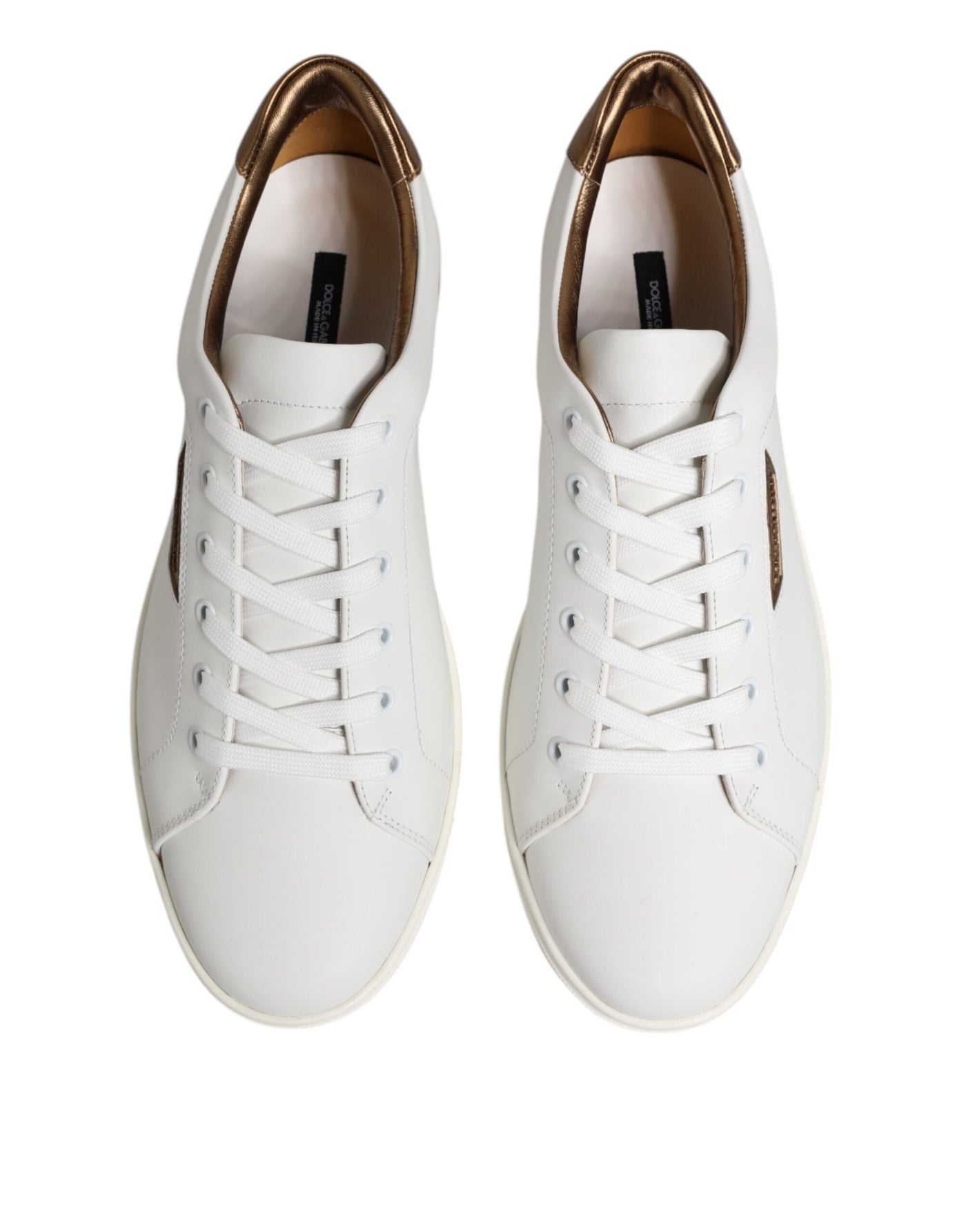 Dolce & Gabbana Weiß Braun Leder Low Top Männer Turnschuhe Schuhe