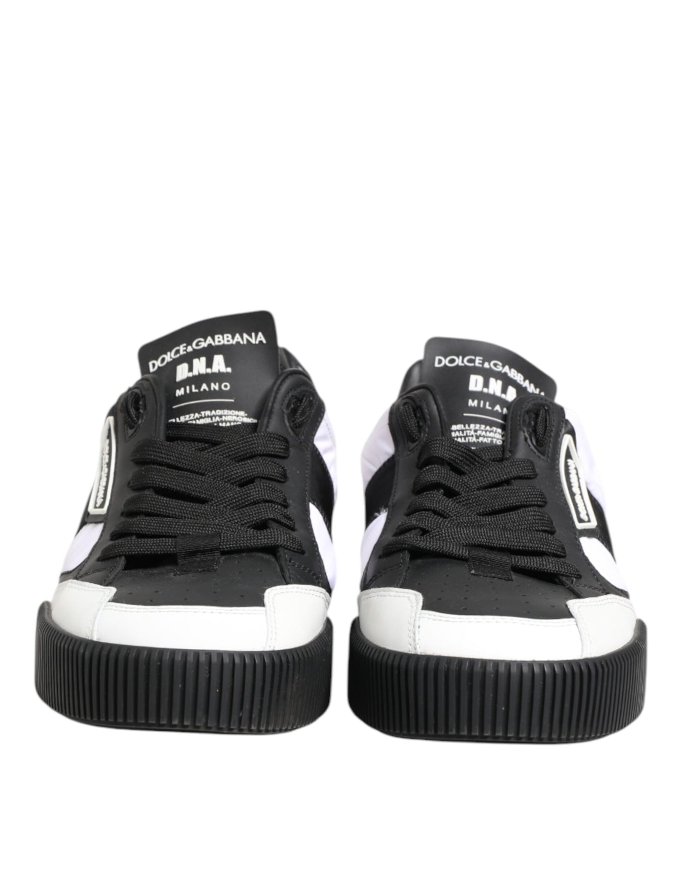 Dolce & Gabbana Schwarz Weiß Leder MIAMI Low Top Sneakers Schuhe