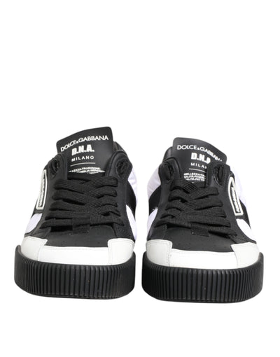 Dolce & Gabbana Schwarz Weiß Leder MIAMI Low Top Sneakers Schuhe