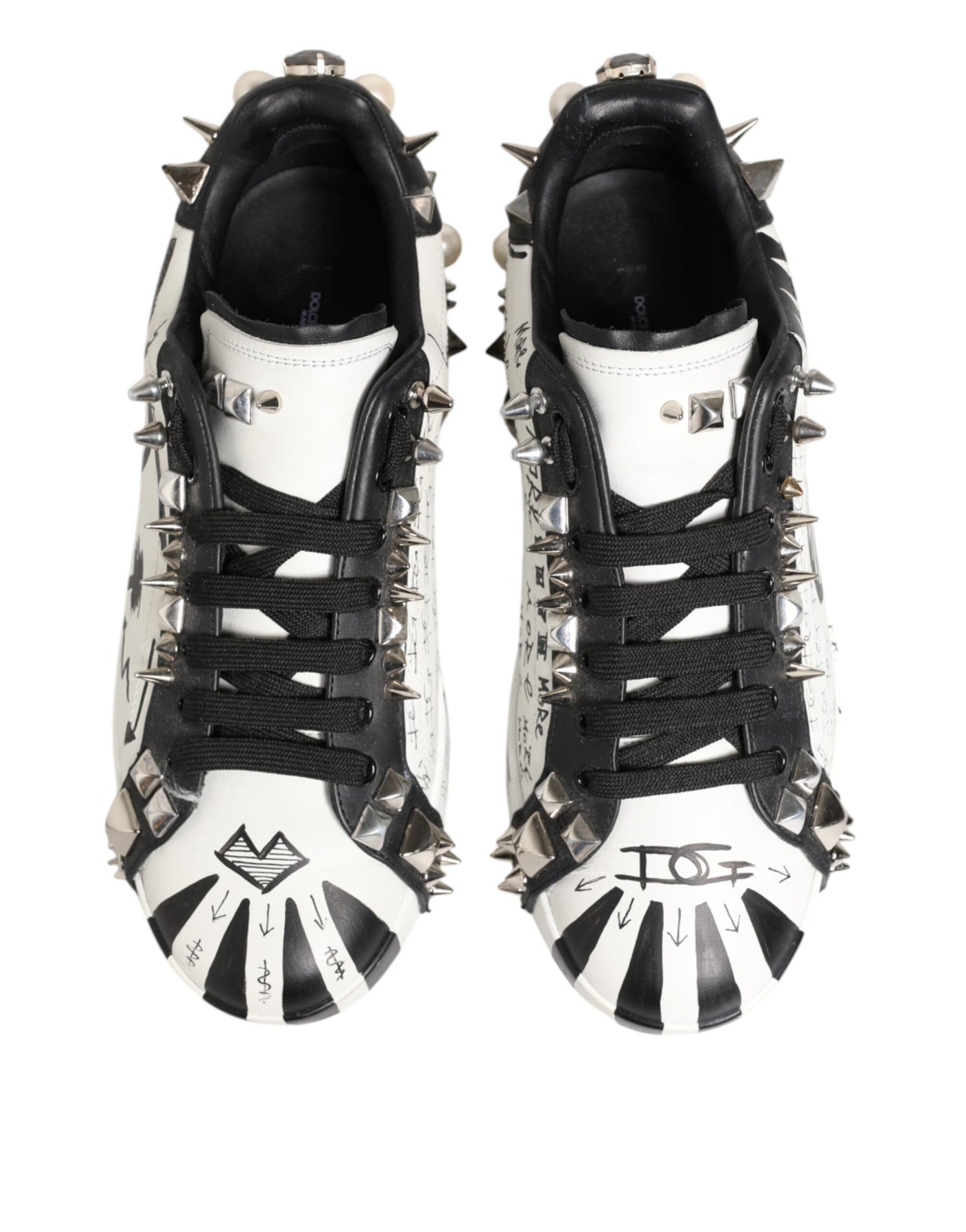 Dolce & Gabbana Weiße Nieten bedruckte Low Top Sneakers Schuhe
