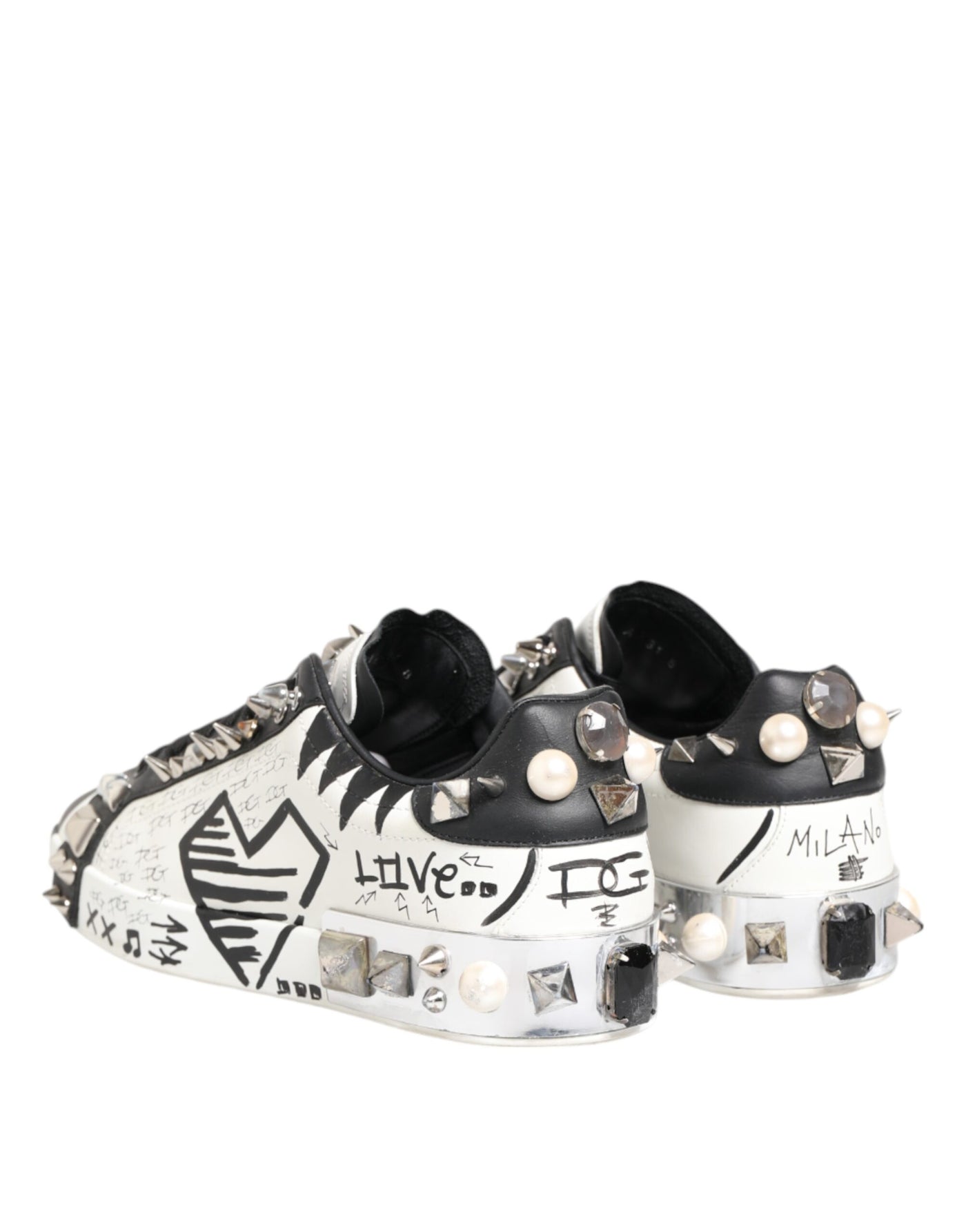 Dolce & Gabbana Weiße Nieten bedruckte Low Top Sneakers Schuhe