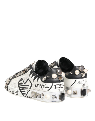 Dolce & Gabbana Weiße Nieten bedruckte Low Top Sneakers Schuhe
