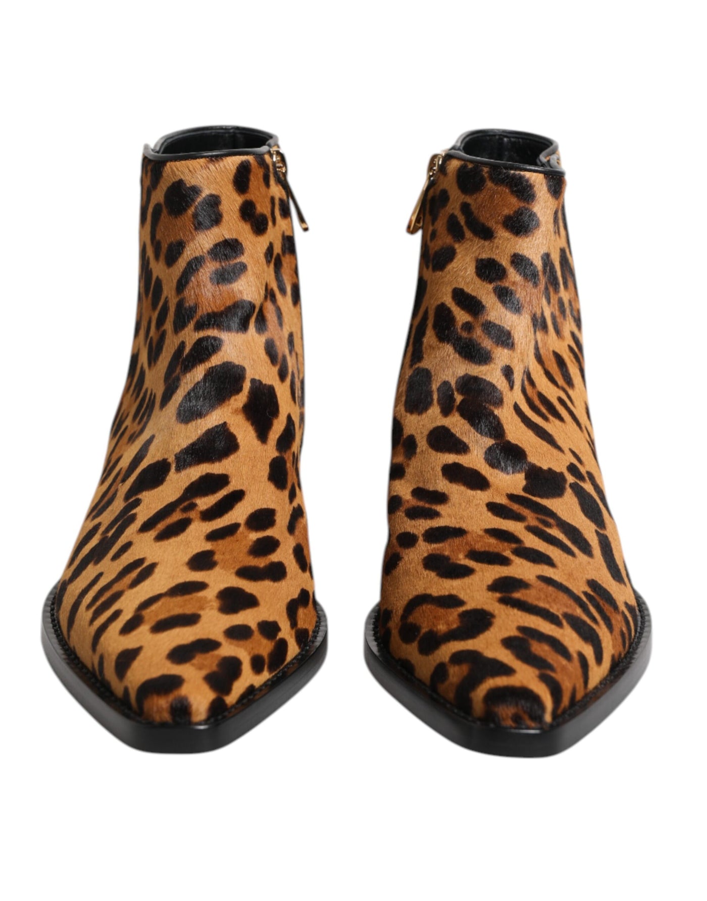 Dolce & Gabbana Braun Leopard Kalb Pelz Ankle Stiefel Schuhe