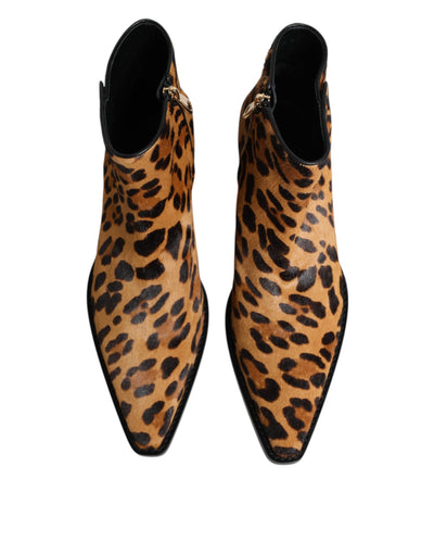 Dolce & Gabbana Braun Leopard Kalb Pelz Ankle Stiefel Schuhe
