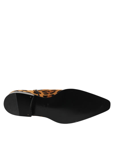 Dolce & Gabbana Braun Leopard Kalb Pelz Ankle Stiefel Schuhe