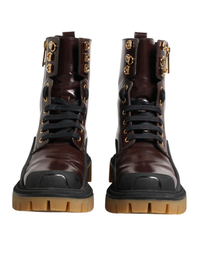 Dolce & Gabbana Maroon Leder Mid Calf Biker Stiefel Schuhe